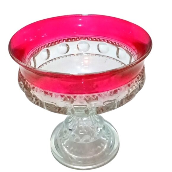 Vintage Lot of 2 Tiffin Franciscan  King's Crown Ruby Flashed Rim Compote Dishes - Picture 6 of 7